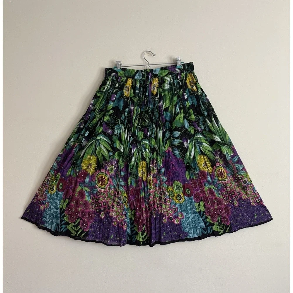 Take Two Broomstick Crinkle Long Skirt Size Petite Large Floral Boho Flowy Y2K